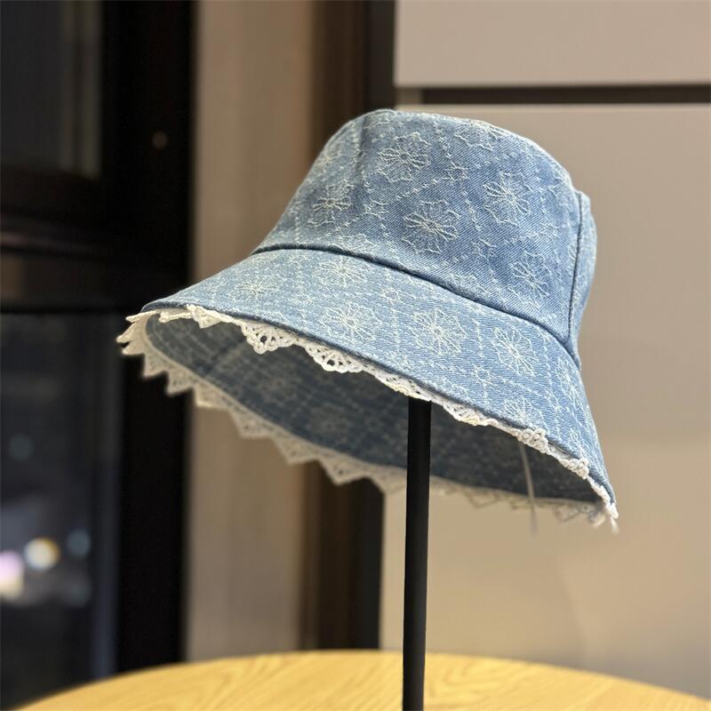 

2026New simple denim hat, trendy distressed baseball cap, artistic and fashionable printed washed denim fisherman hat Adult54-60Adjustable светло-синий