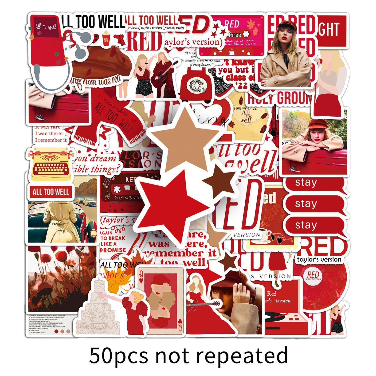 Taylor Album Red Stickers Set: 50 Sheets Meimei Lyrics Journal Notebook Stickers
