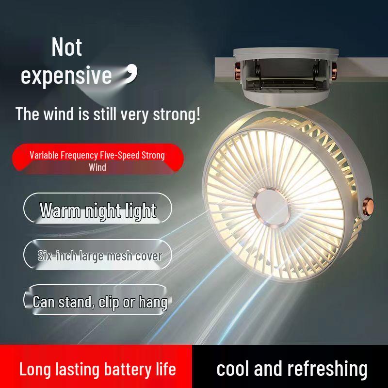 Portable Multifunctional Clip-On Desk Fan with Light for Home, Dorm, Office, and Outdoor Use.