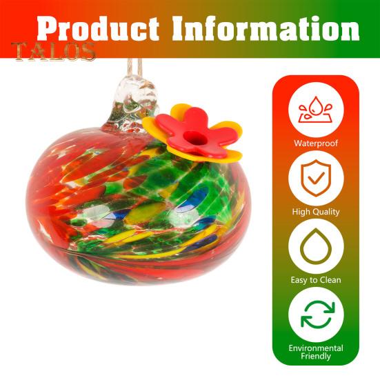 Hand Blown Glass Hummingbird Feeder 2-in-1 Hanging Metal Planter Holder with 6 Small Blown Glass Birdfeeder for Garden Backyard Window Decor