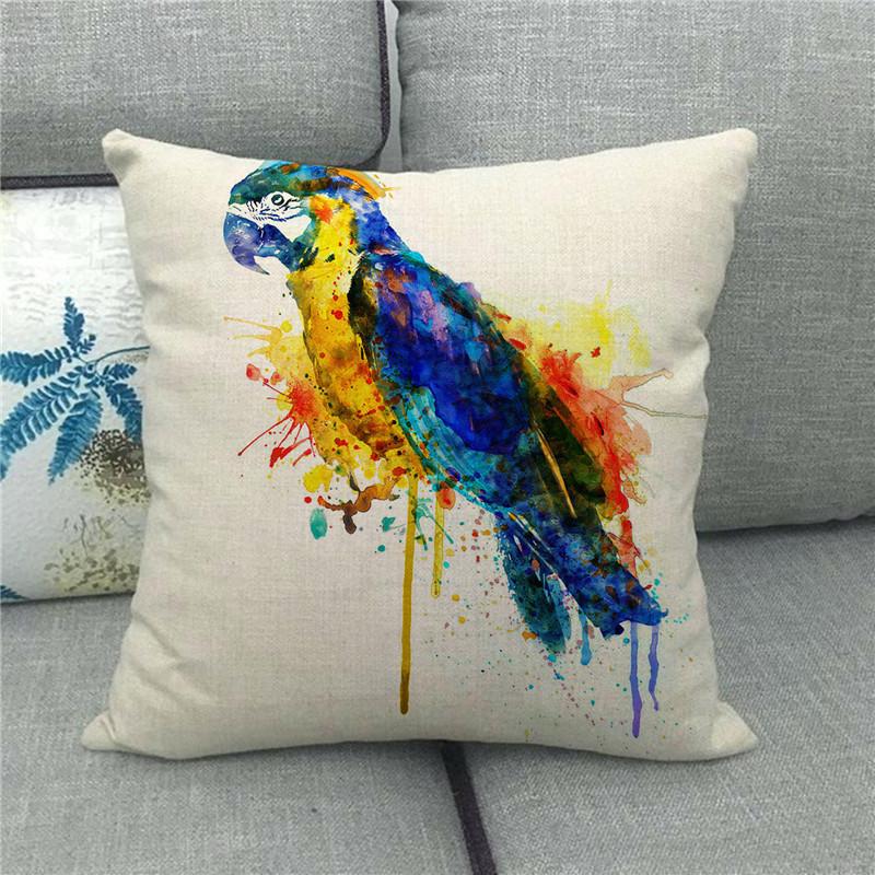 

Чехол для подушки из льна с принтом попугаев и птиц 45x45 см, декоративные наволочки для домашнего дивана, наволочка с красивым рисунком животных 40x40cm