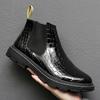 New Retro Leather Boots Men Chelsea Boot Handmade Winter Shoes Casual Comfortable Ankle Boots Waterproof Boots Crocodile Pattern