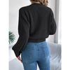 QICED Autumn and Winter Solid-color Twisted Lantern Long-sleeved Waist-cinching Pullover Sweater for Women