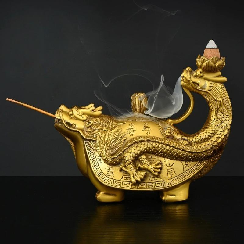 Feng Shui Copper Dragon Censer Looking Back Dragon Statue for Home Office Desk