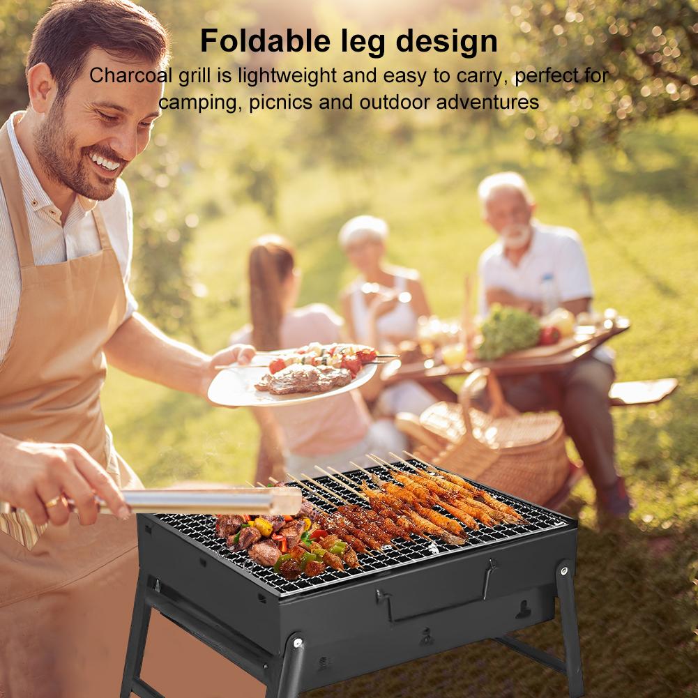 Stainless Steel Folding BBQ Charcoal Grill Multifunction Small Smoker BBQ Grill Tabletop Barbecue Grill for Beach Garden Party