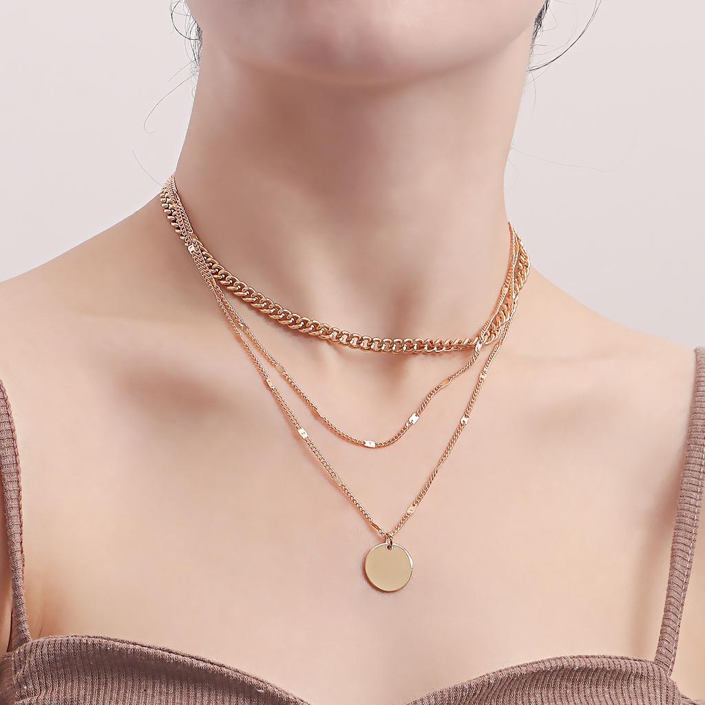Europe, America, Punk Geometry Disc Pendant Necklace Female Niche Design Sense Light Luxury Choker Wholesale