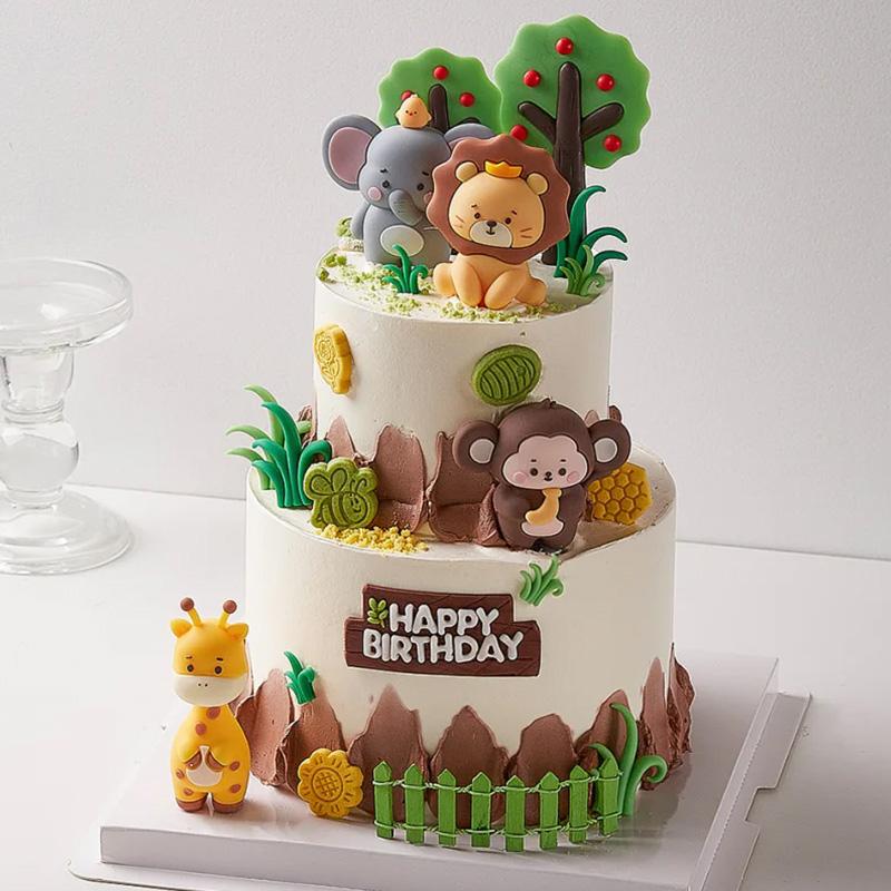 Jungle Zvíře Narozeninový Dort Topper Lesní Zvířata Lev Žirafa Děti Divoký Narozeninová Oslava Dort Dekorace Potřeby Baby Shower