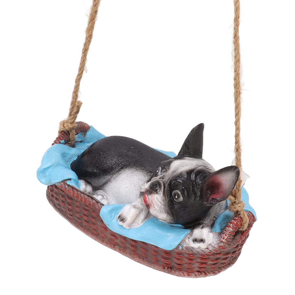 Garden Dog Statue Outdoor Resin Swing Ornament Hanging Decoration Home Bulldog Animal Gift Black