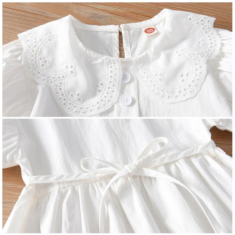 Girls Summer Solid White Princess Dress With Petal Collar Stylish Baby Girl Party Dress Elegant Short Sleeve Sundress For Kids