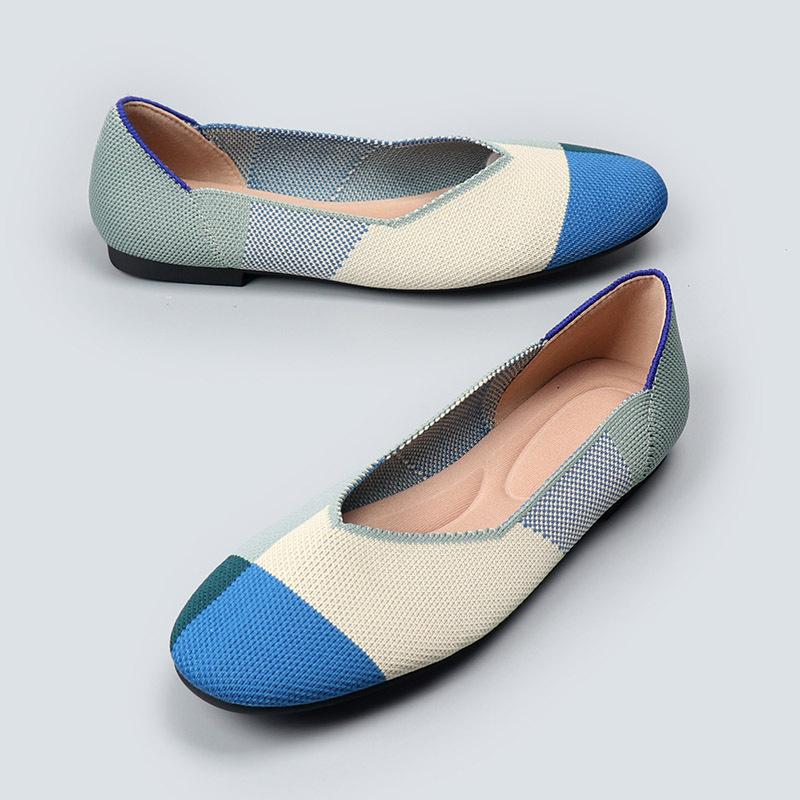 Mode 2024 Damen Rundzehen Einzelne Schuhe Weben Flach Atmungsaktiv Frühling Herbst Bequem Weiche Sohle Frühling Sommer Strickschuhe