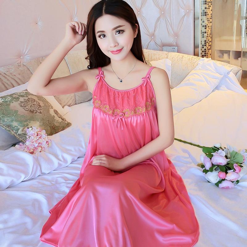 Spring and Summer Suspender Nightdresses, Can Wear Artificial Silk Pajamas, Loose Casual Large Swing Skirts, Large Sizes, Comfortable