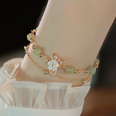 Chinese Style  Unique Design Elegant Exquisite Double-Layer Flower Beaded Bracelet For Women Jewelry Party Premium Gift