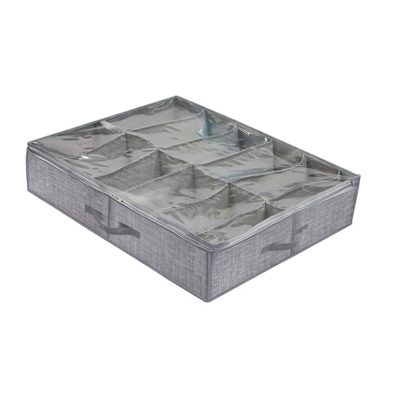 

Under Bed Shoe Storage Box 12 to 16 pairs Shoes Organizer for Closet Underbed Shoe Containers with Clear Cover сірий
