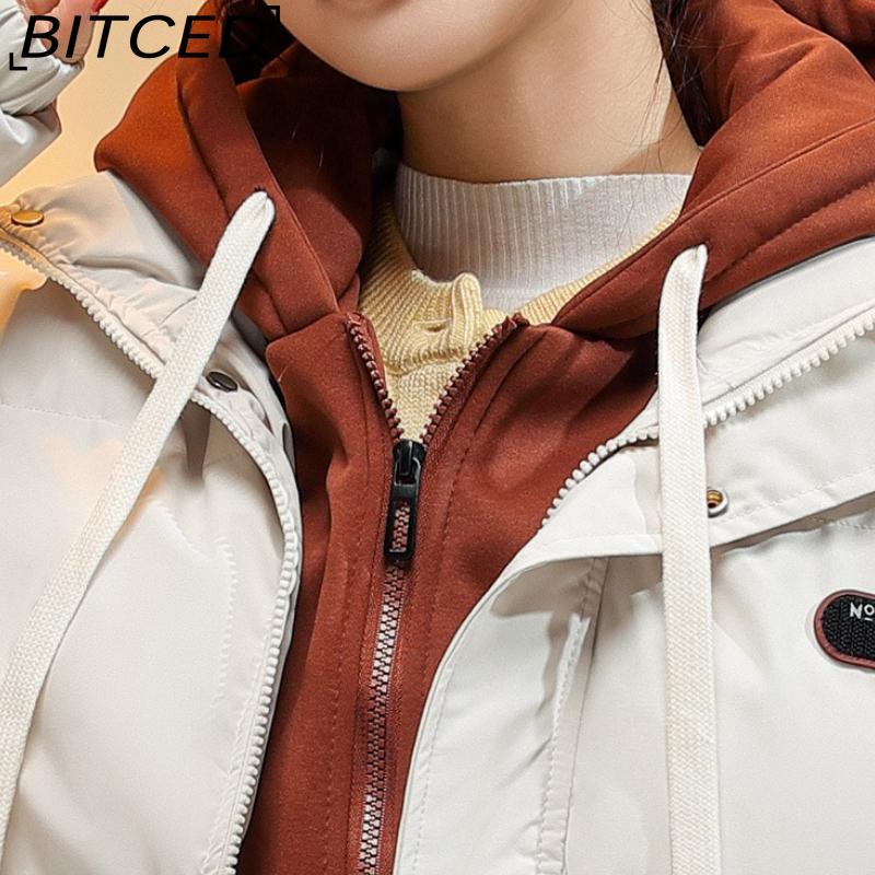 BITCED Pseudo-Two-Piece Cotton Coat Unisex Winter Fashion Contrast-Colour Hooded Sweatshirt Thickened Warm Cotton Jacket