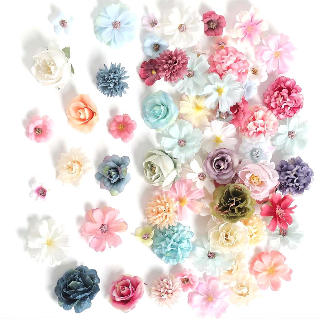 80Pcs Artificial Flower Heads 25-43mm for Craft Wedding Bouquets Flower Arrangements Cake Decoration Hair Accessories