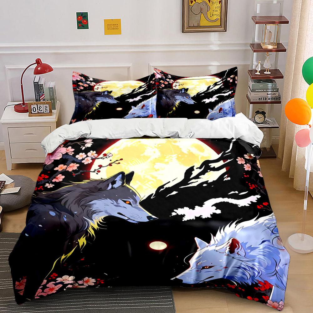Wolf-Themed Art Set: Night Harmony Exquisite three-piece bedding set gift for kids and adults