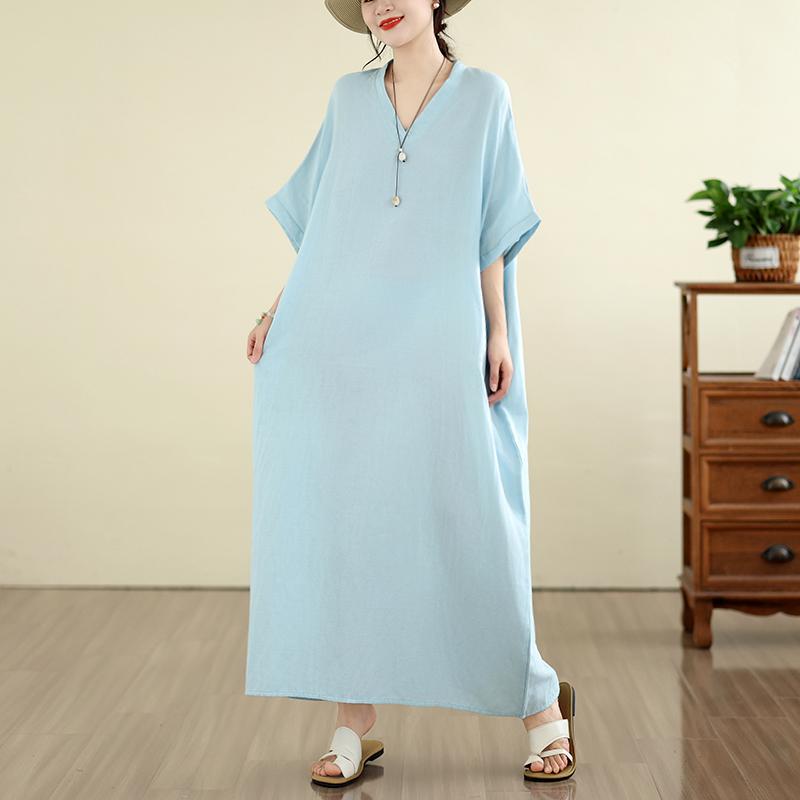 DIMANAF New 2026 Women Plus Size Summer Casual Sundress Long Dress Cotton Loose Oversize Maxi Beach Solid Elegant Lady Holiday