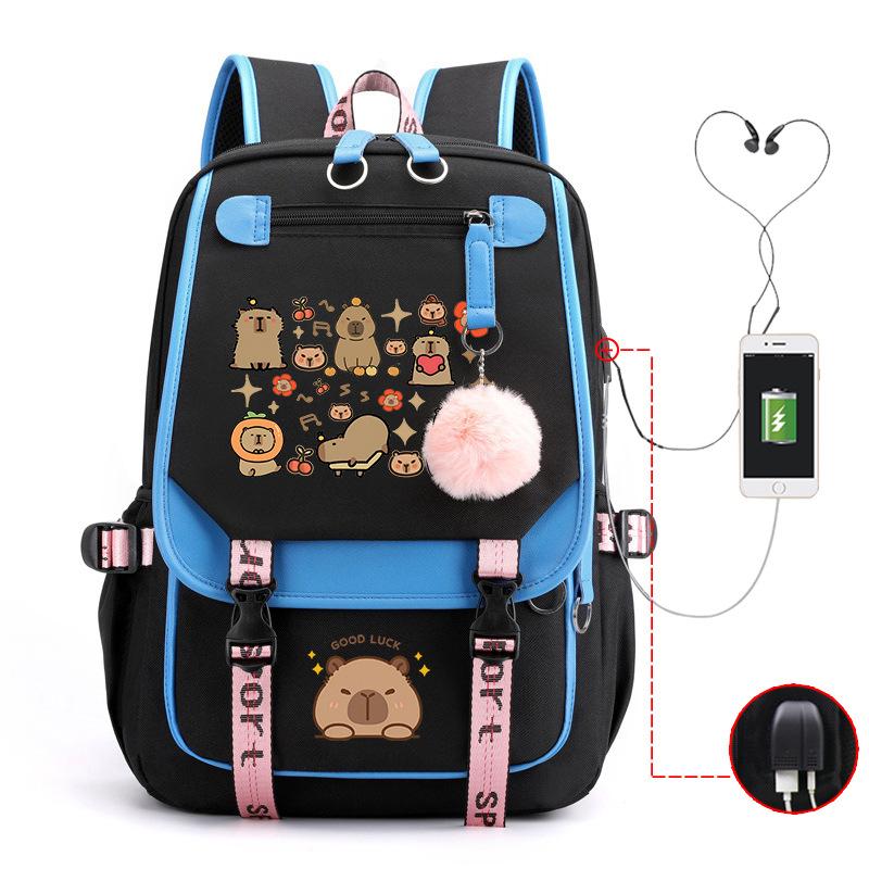 Fashion Trend Kapibara Leisure Burden Reduction Travel Bag Multifunctional Large Capacity USB Student School Bag