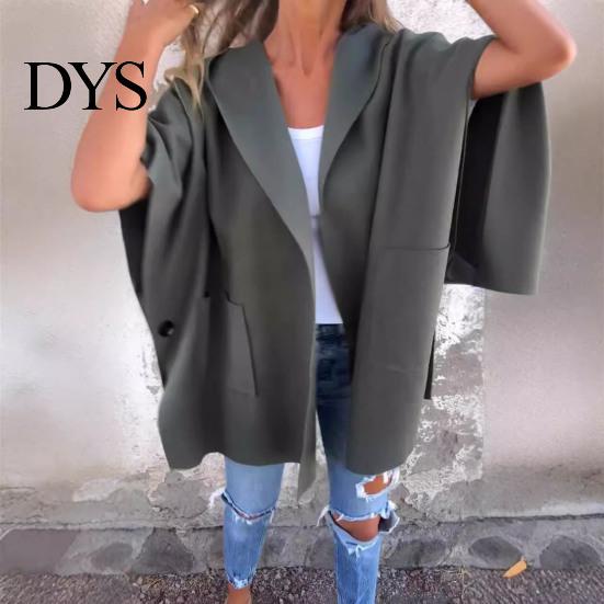 Manteau Automne Hiver Veste Femme Style Cape Capuche Poches Couleur Unie Point Ouvert Lâche avec Détail Thermique Manches Trois Quarts Randonnée Entraînement Printemps