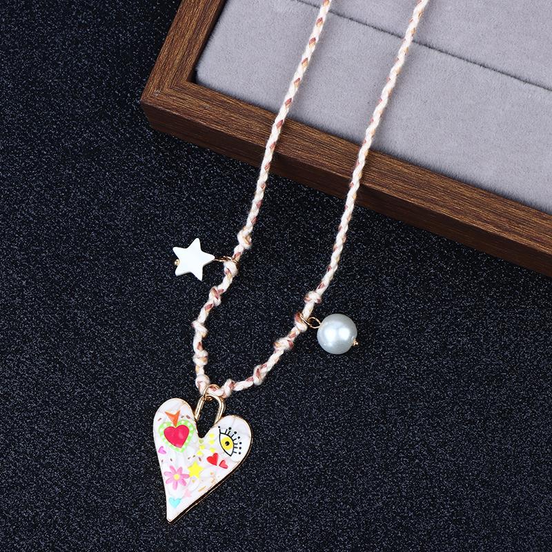 

Handmade Knotted Rope Heart Pendant Necklace Sweater Chain Stackable Star Pearl Necklace For Women Jewelry Gift as the picture