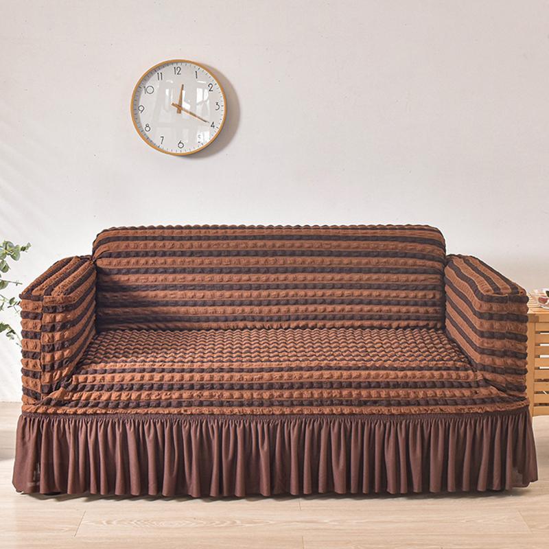 1pcs Sofa Cover for Dining Room Sofa Seersucker Textured Sofa Protector with Pleated Skirt for L-Shape Armrest Sofa