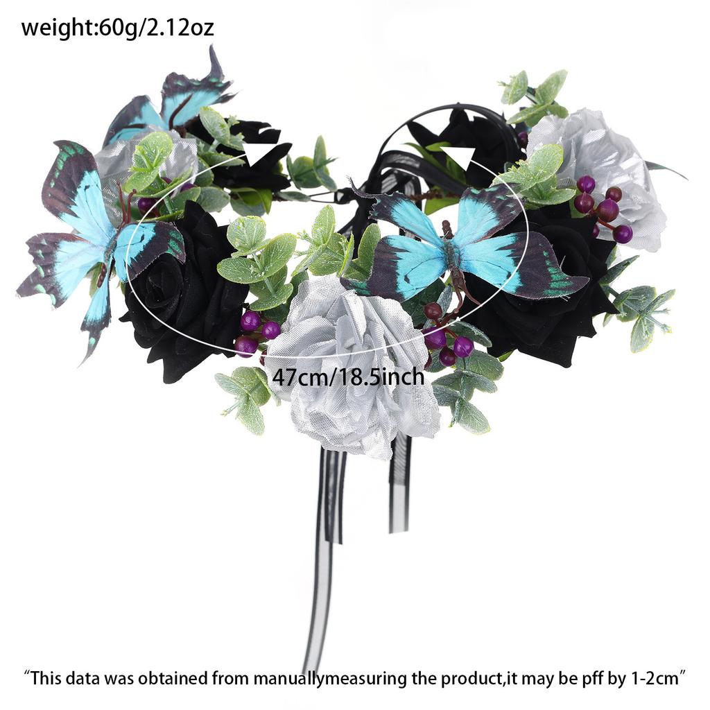 Butterfly Hair Bands Festive Flower Garland Ornament Skull Top Hair Accessories Intricate Artificial Flower Headwear For