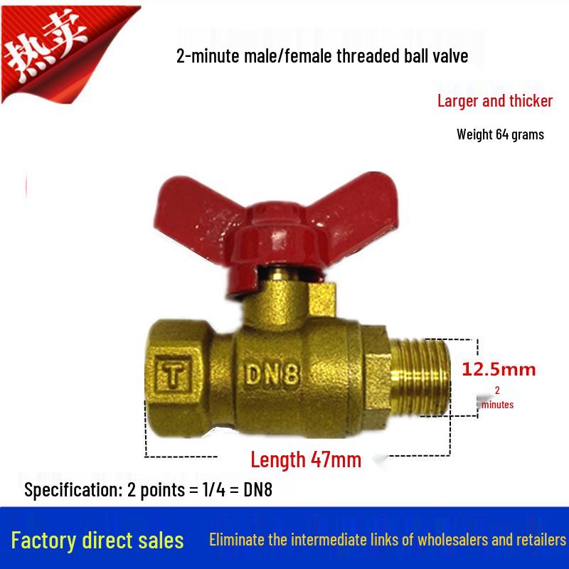 Copper Ball Valve with Butterfly Handle, Dual Thread, Pneumatic Water Valve, Sizes: 1/2", 3/4", 1" (DN8)