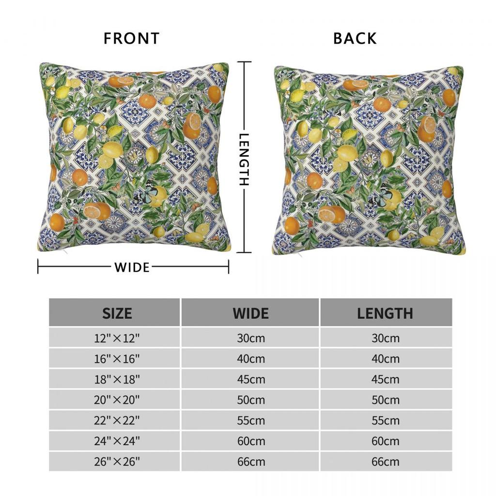 Sicilian Tiles Oranges Lemons Square Pillowcase Polyester Linen Velvet Creative Zip Decor Pillow Case Room Cushion 18"