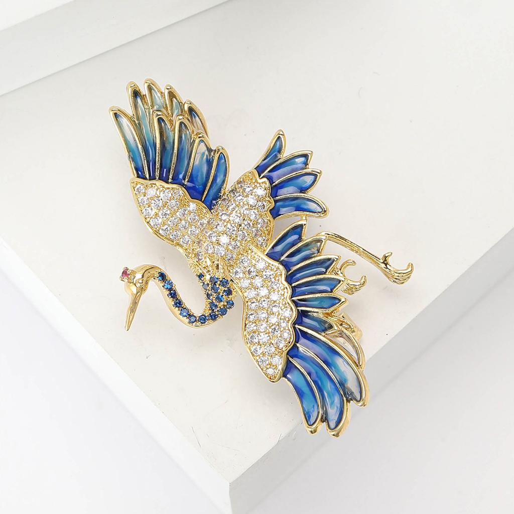 Mode Antikes Temperament Kupfer Zirkon Rotkronenkranich Brosche Literarischer Chinesischer Stil Herren- und Damenbekleidung Korsage Schmucknadel