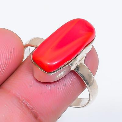 Natural Italian Red Coral 925 Sterling Silver Jewelry Ring Size 9.5 ZS-1582