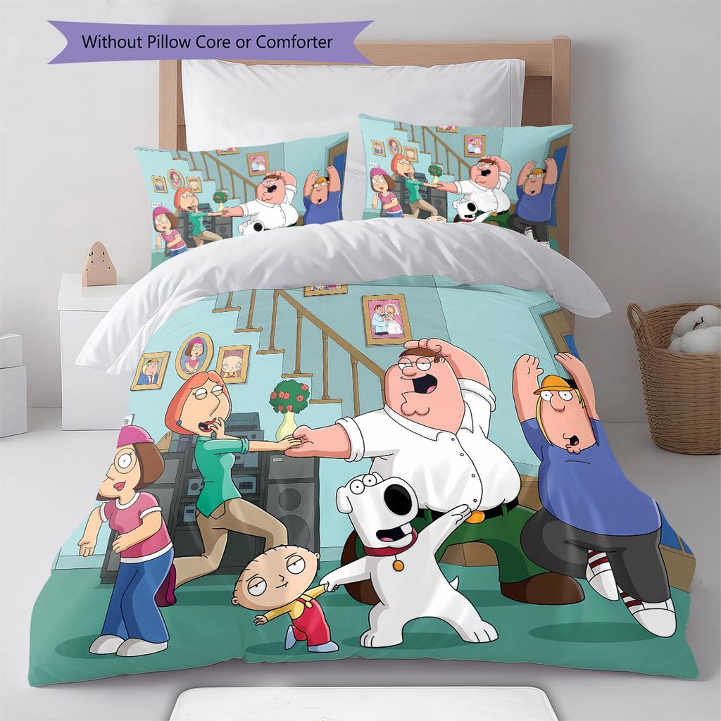 Family Guy Pattern Bedding,Quilt Set Quilt Cover Pillowcase Home Birthday Gift (1 * duvet cover + 2 * pillowcase, without core)