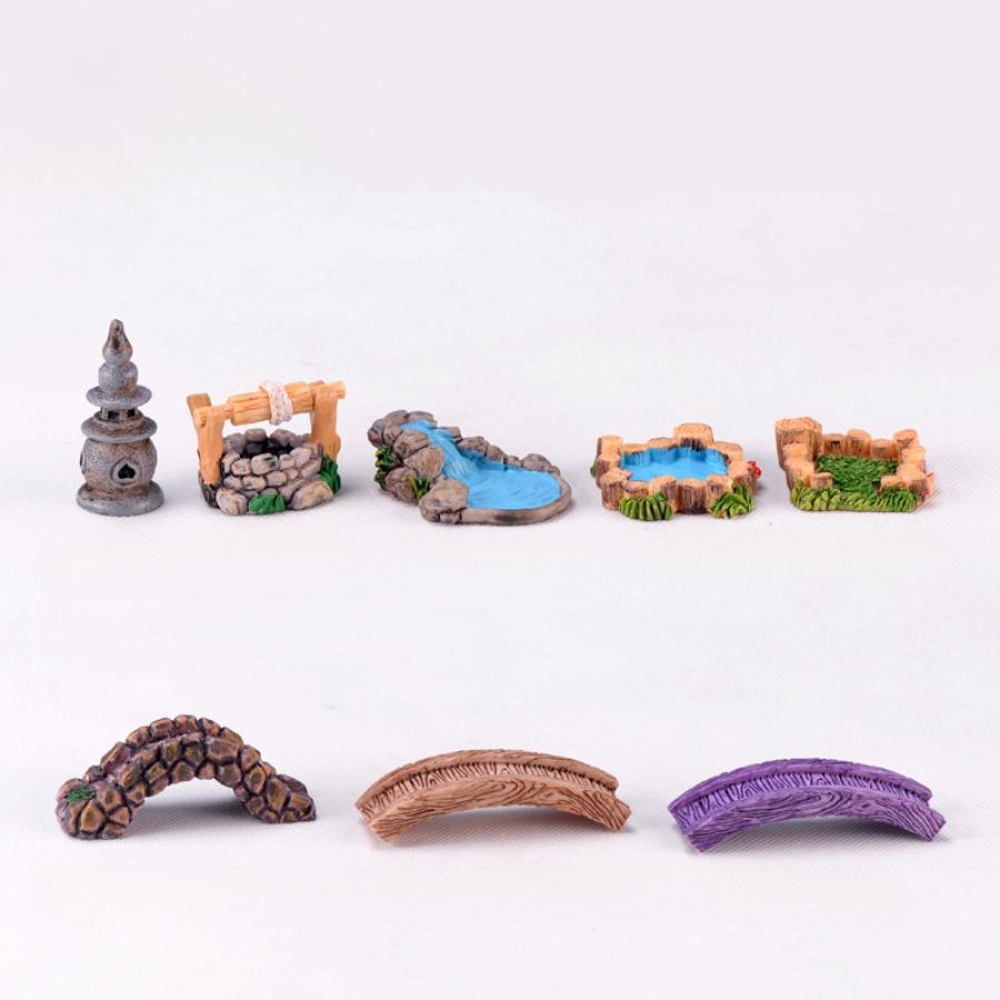 Fairy Garden Miniature Set with Bridge, Lighthouse Water Well & Pond for DIY Craft Lawn Ornament Decor Tiny Figurine Accessories