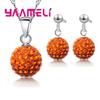 925 Sterling copper Stamped Bridal Zircon Sets Women Girls Wedding Gifts Austrian Crystal CZ Disco Ball Necklace Hoop Earrings