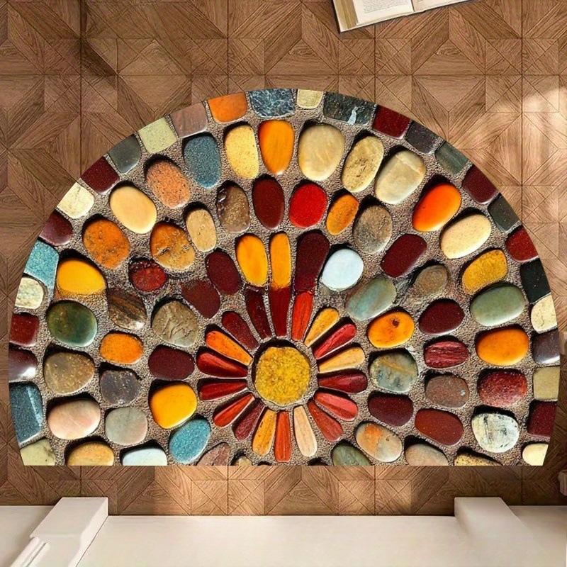 60*90cm Retro Oblázkový Půlkruhový Koberec na Podlahu, Koberec do Vstupní Haly, Křišťálový Sametový Koberec na Podlahu Odolný proti Nečistotám a Snadno Udržovatelný