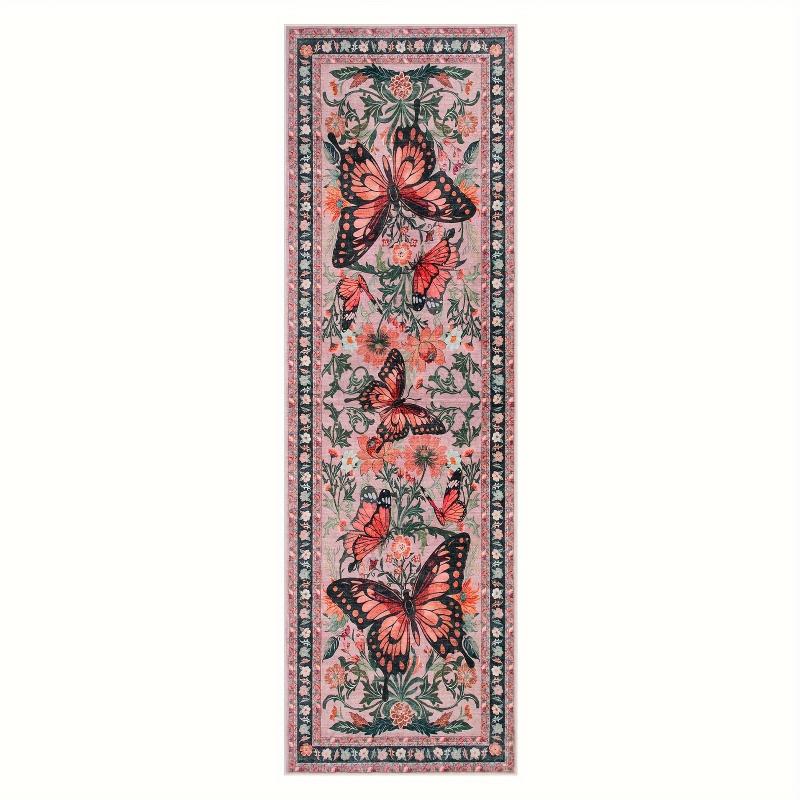 Vintage Bloemige Vlinder Runner Mat Antislip Wasbaar Lang Tapijt Keuken Slaapkamer Hal Entree Woondecoratie Vloerkleed 40x120cm 16x47inch