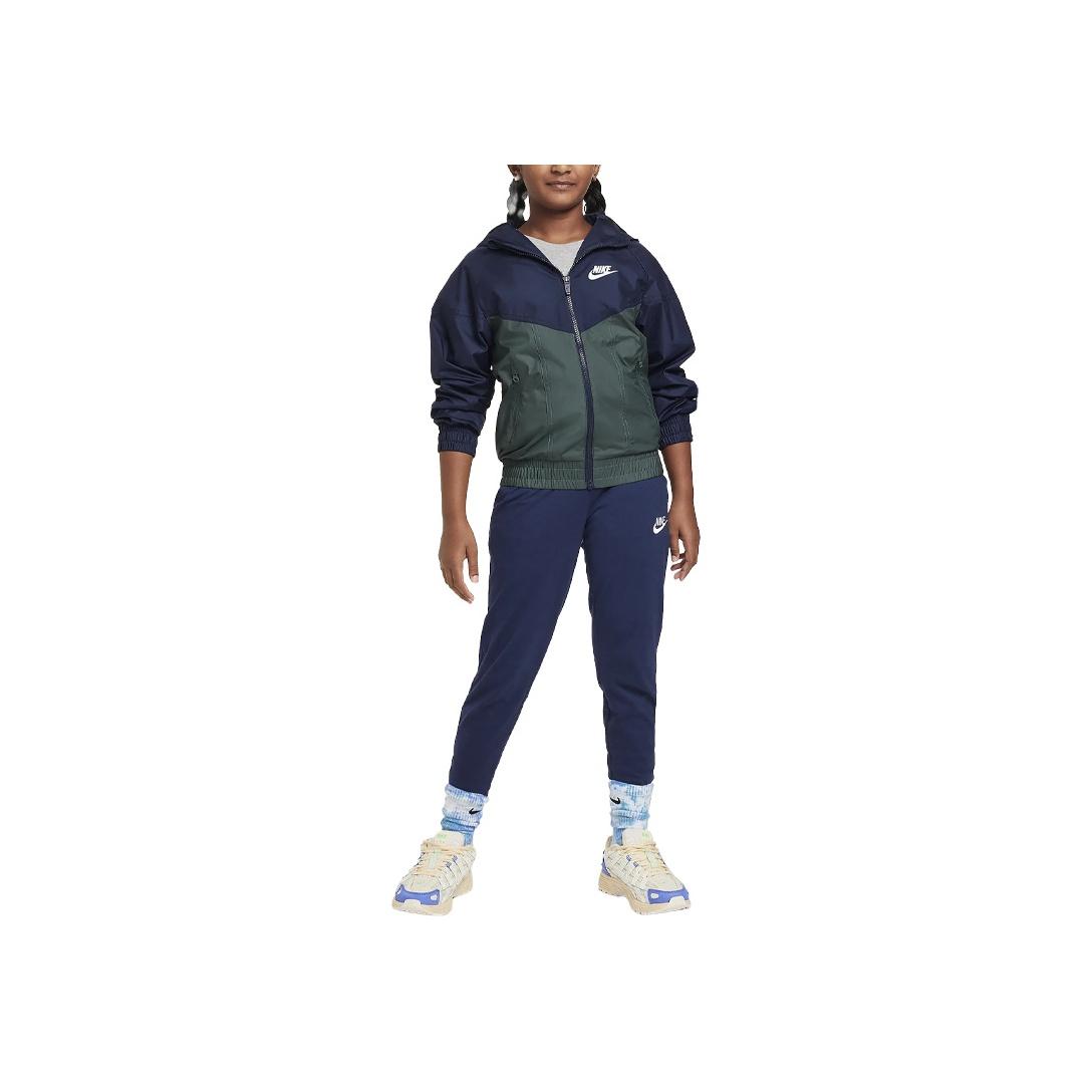 Nike Sportswear FW24 Windrunner Hooded Comfortable Casual Jacket Kids jackets Blue Green FZ5516-451 XS