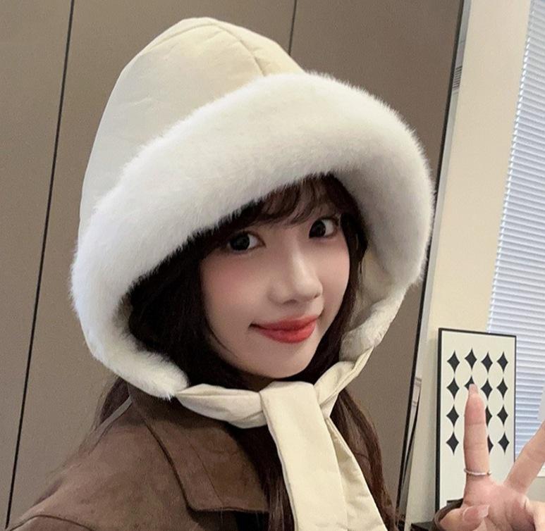 Little Red Riding Hood Cute Girl Winter Down Cotton Waterproof Bag Dual-purpose Ear Protector Lei Feng Hat Korean Thickened Thermal Hat