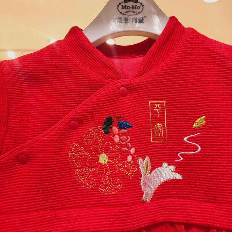 Red Festive One-Piece Romper for Babies, Chinese New Year Outfit, Thin Cotton Jumpsuit for Babies