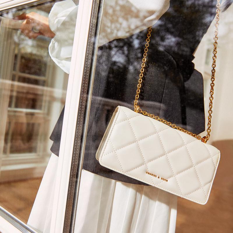 Charles & Keith Dopamine Oil Painting Bag Quilted Chain Small Square Bag Women Crossbody Bag CK6-10680924-WB