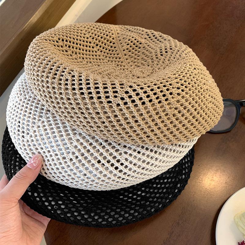 Summer Mesh Women'S Berets Braided Newsboy Cap Ladies Hollow Out Net Caps Soft Flat Top Beach Sun Hat Women Painter Caps