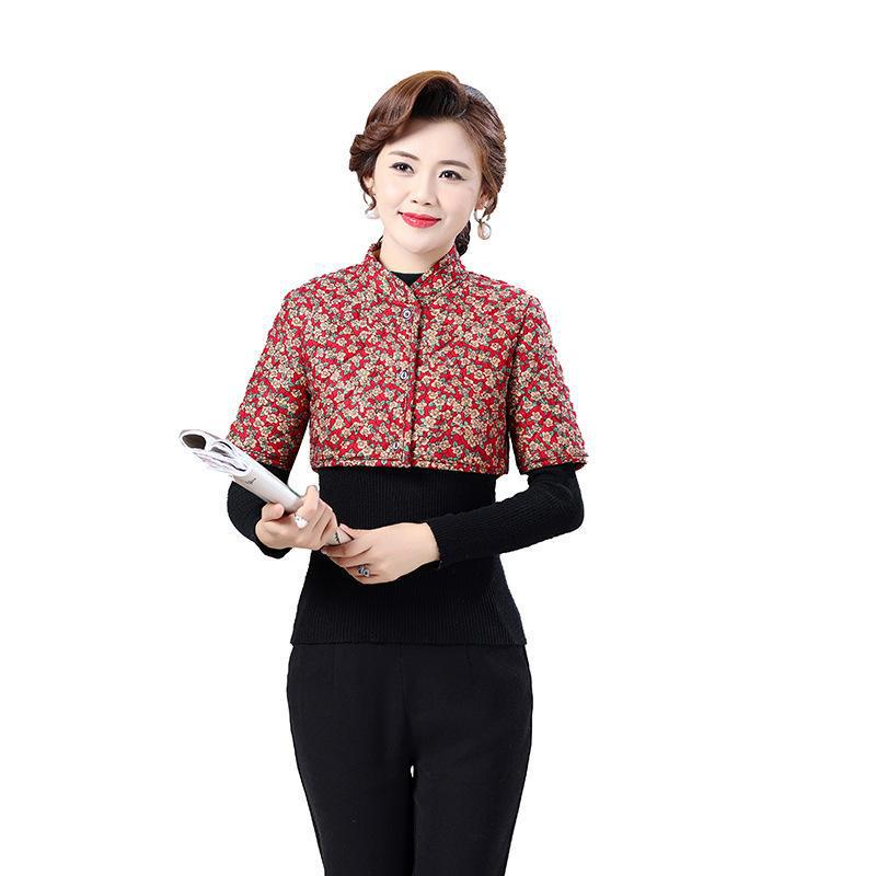 Mid-Sleeve Fleece-Lined Camisole Vest for Mid-Aged & Elderly Mothers – Autumn/Winter Warmth with Neck Protection