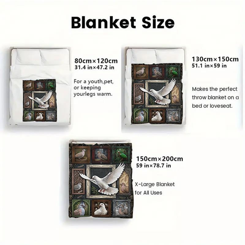 Pigeons Ornate Frames 2D Flat Pattern Flannel Blanket, High Quality All Seasons, Home Decor, Warmth and Comfort, Perfect for Christmas Gifts.