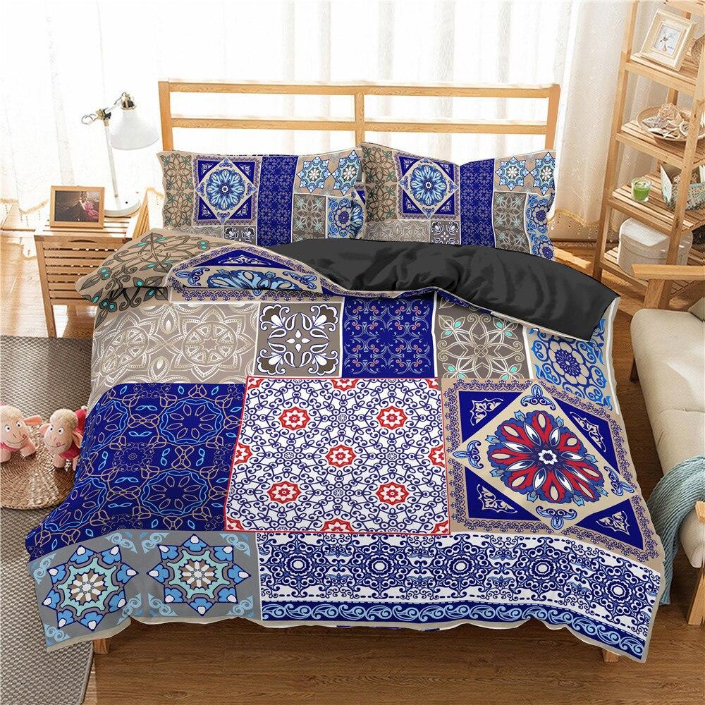 Three-Piece Digital Printed Bandanna Bedding Set Paisley Embroidered Duvet Cover