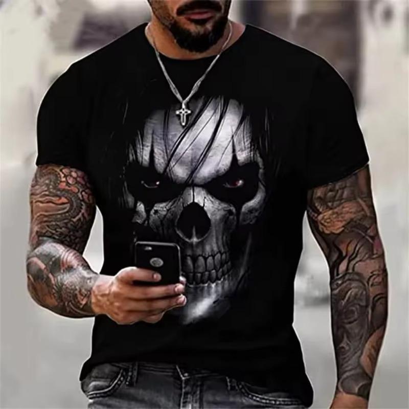 Men's 3D Printed T-Shirt Fashion  Style O-Neck Short-Sleeved Tops Skull Pattern Men's T-Shirt Oversized Tee Men's Clothing