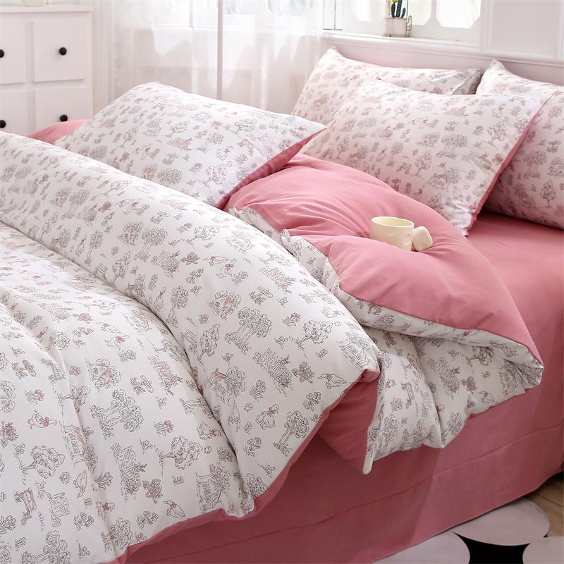 New Spring Duvet Cover Class A Double Yarn Printed Knitted Cotton 3-4 Piece Quilt Bed Sheet Pillowcase Small Fresh Bedding