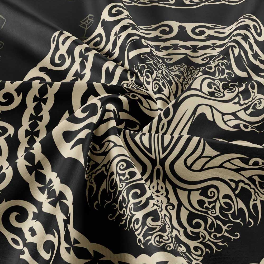 Norse Tapestry, Viking Tapestry Wall Hanging Raven Ancient Rune Dragon Totem Norse Mythology Tapestries, Black White Mystical Ge