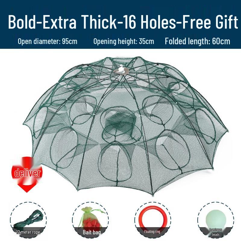 Foldable Thickened Fish and Shrimp Trap Net for Outdoor Fishing.