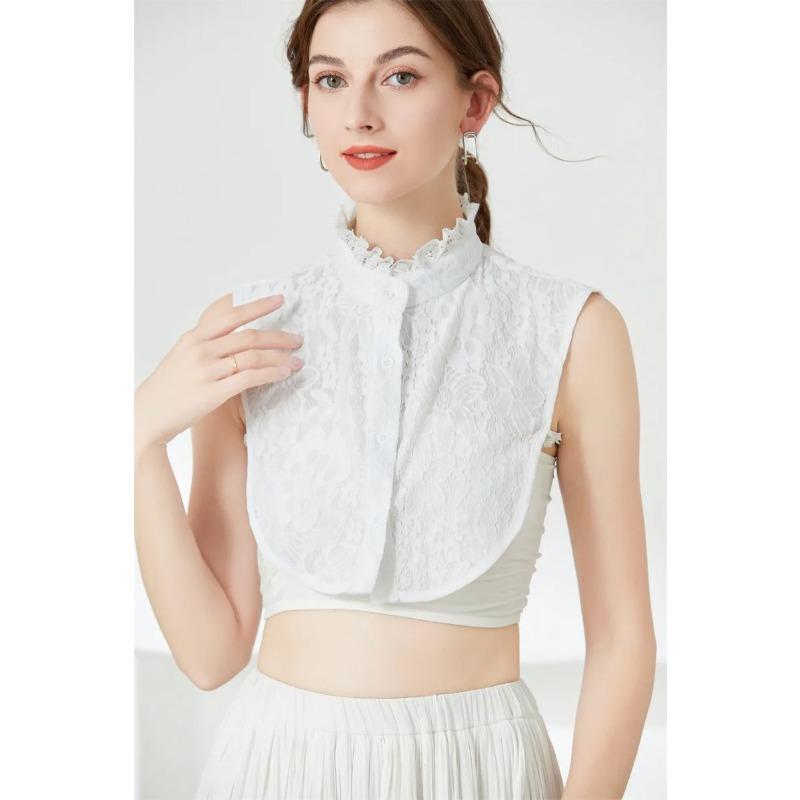 Ruffle Lace Shirt Detachable Collars For Women White Vintage Embroidery White Fake Collar Lady Lace False Collar