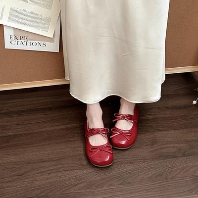 Retro Design Leather Shoes Bow Flat Shoes Women's Summer Fashion Shoes Ballet