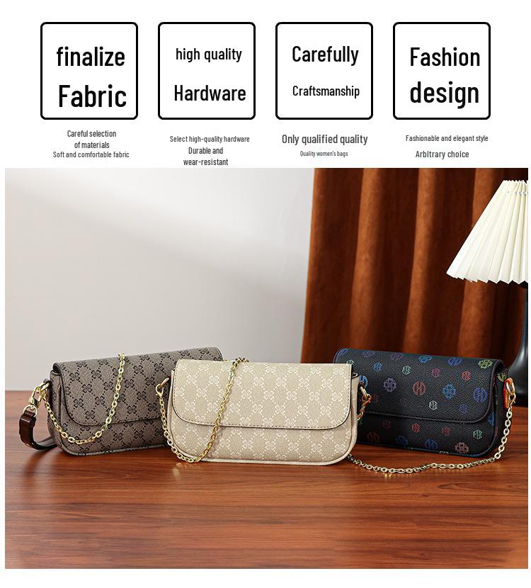 Women's 2025 Versatile Color Block Chain Bag: Small Retro Print Crossbody & Shoulder Bag